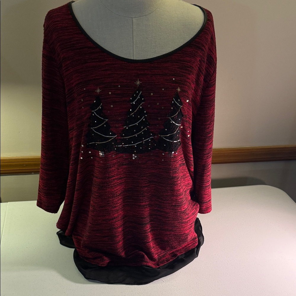 Catherines Red and Black Christmas Long Sleeve Top
